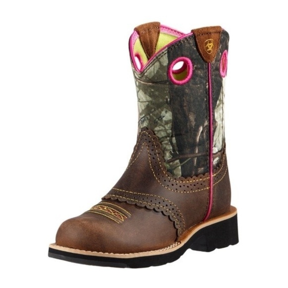 Ariat Fatbaby Cowgirl Boots Camo Pink Trim Size 7.5 B Brown Women